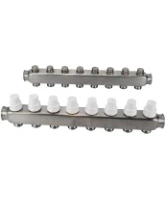 Коллекторная группа DN.ru GC3-31-8 1″ Ду25 Ру10 отводов — 8, в сборе с терморегулирующими клапанами и запорно-балансировочными клапанами, без переходников, корпус - нержавеющая сталь AISI 304