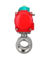 Кран шаровой DN.ru BV3232P(2pc)-FP-T-ISO-H Ду100 Ру40 полнопроходной, внутренняя резьба, нержавеющая сталь 316, уплотнение - PTFE, с пневмоприводом PA-DA-083 и магнитным переключателем ALS200D