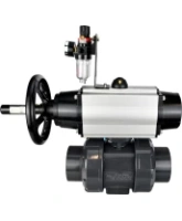 Кран шаровой DN.ru BV4242E-FP-GRM-ISO Дн50 Ру10 полнопроходной, корпус - НПВХ, шар - НПВХ, уплотнение - EPDM, с пневмоприводом PA-DA-105-1, пневмораспределителем 4V320-08 AC220V и БПВ AFC2000