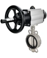 Затвор дисковый поворотный DN.ru WBV3131V-2W-Fb-H Ду150 Ру16 межфланцевый, корпус - нержавеющая сталь 304, диск - нержавеющая сталь 304, уплотнение - VITON, с пневмоприводом PA-DA-105-1 двойного действия со штурвалом