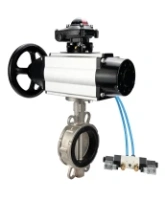 Затвор дисковый поворотный DN.ru WBV3232E-2W-Fb-H Ду150 Ру16, корпус - нержавеющая сталь 316L, диск - нержавеющая сталь 316L, уплотнение - EPDM, с пневмоприводом PA-DA-105-1 двойного действия, с пневмораспределителем 4V320-08 AC220V, с БКВ APL-210N