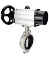 Затвор дисковый поворотный DN.ru WBV3131V-2W-Fb-H Ду150 Ру16 межфланцевый, корпус - нержавеющая сталь 304, диск - нержавеющая сталь 304, уплотнение - VITON, с пневмоприводом PA-DA-105-1 двойного действия со штурвалом