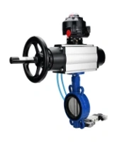 Затвор дисковый поворотный DN.ru WBV1432E-2W-Fb-H Ду150 Ру16, корпус - чугун GGG50, диск - нержавеющая сталь 316L, уплотнение - EPDM, с пневмоприводом DN.ru PA-DA-105-1 двойного действия, с пневмораспределителем 4V320-08 AC220V, с БКВ APL-510N-EX