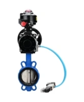 Затвор дисковый поворотный DN.ru WBV1413E-2W-Fb-H Ду150 Ру16, корпус - чугун GGG50, диск - чугун GGG40, уплотнение - EPDM, с пневмоприводом DN.ru PA-DA-105-1 двойного действия, с пневмораспределителем 4V320-08 AC220V, с БКВ APL-510N-EX